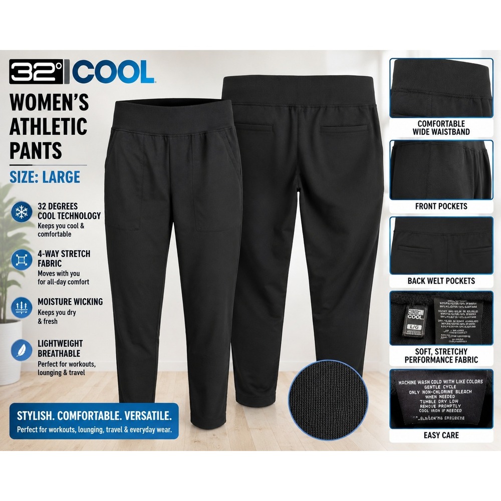 32 Degrees Cool Womens Athletic Pants Black Stretch Pockets Large T2210927